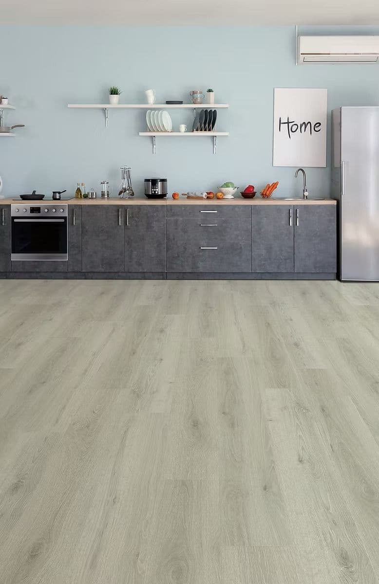 Newly-installed luxury vinyl plank flooring.